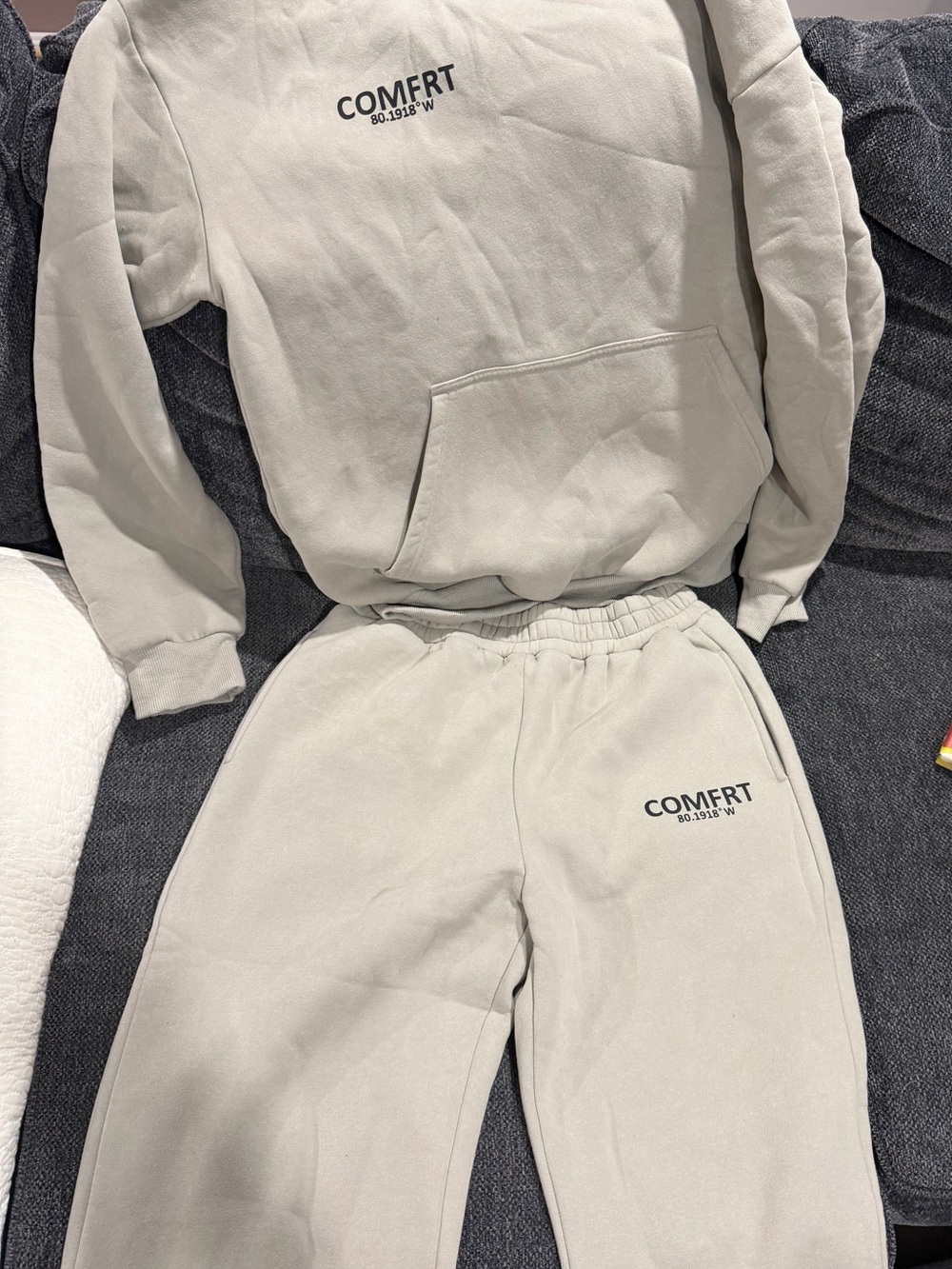 Comfort  Fleece Jogger Bottoms & Hoodie in Light Khaki